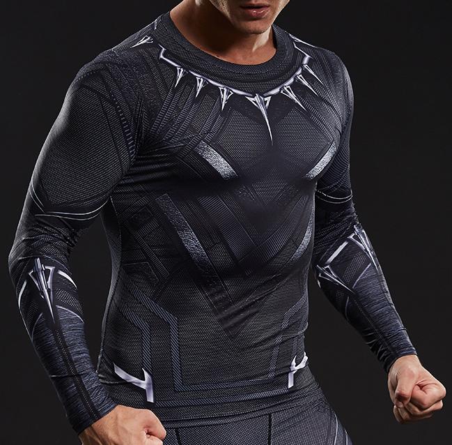 Black Panther Workout Clothes For Men - Long Sleeve Compression Shirt -  Orange Bison
