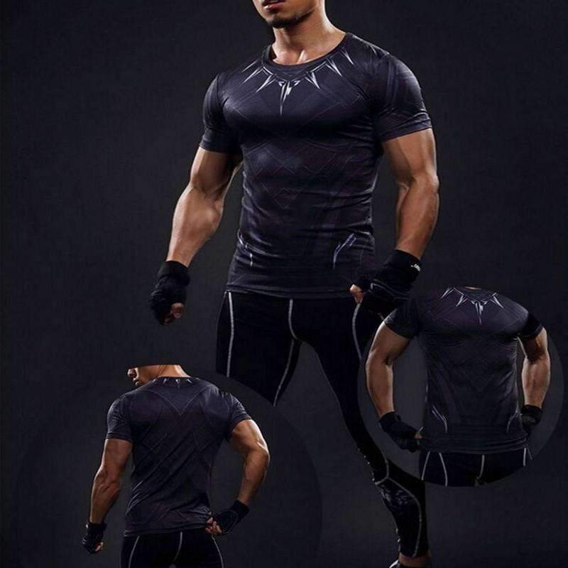 Black Panther Workout Clothes For Men - Short Sleeve Compression Shirt -  Orange Bison